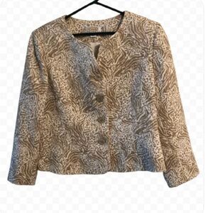 Talbots Blazer 12 P Taupe & White Animal Print USA Perfect Careerwear Corpcore